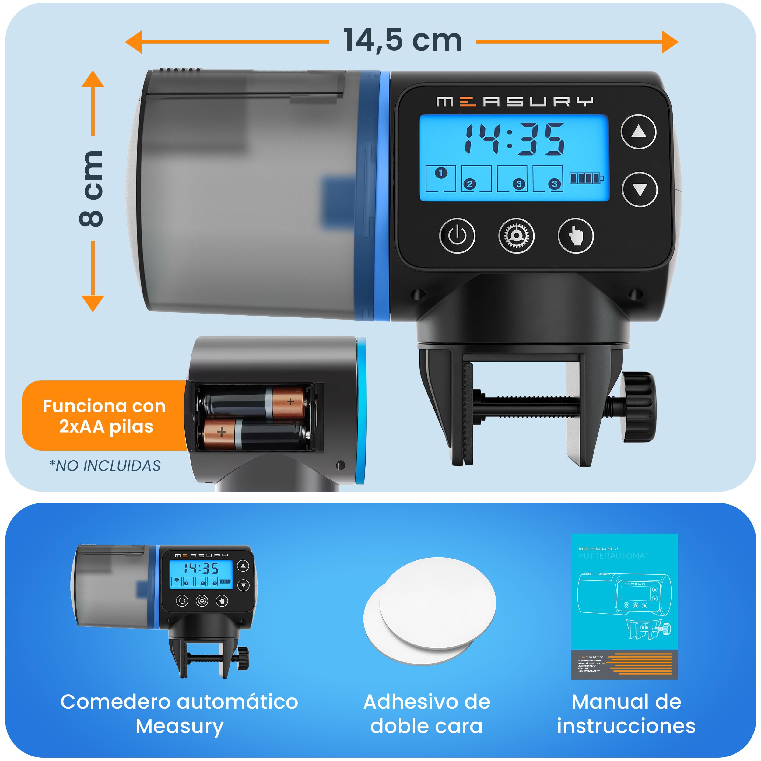 Measury Comedero Automatico Peces, Alimentador automatico Acuario hasta 4 Veces al día, Dispensador Comida Peces