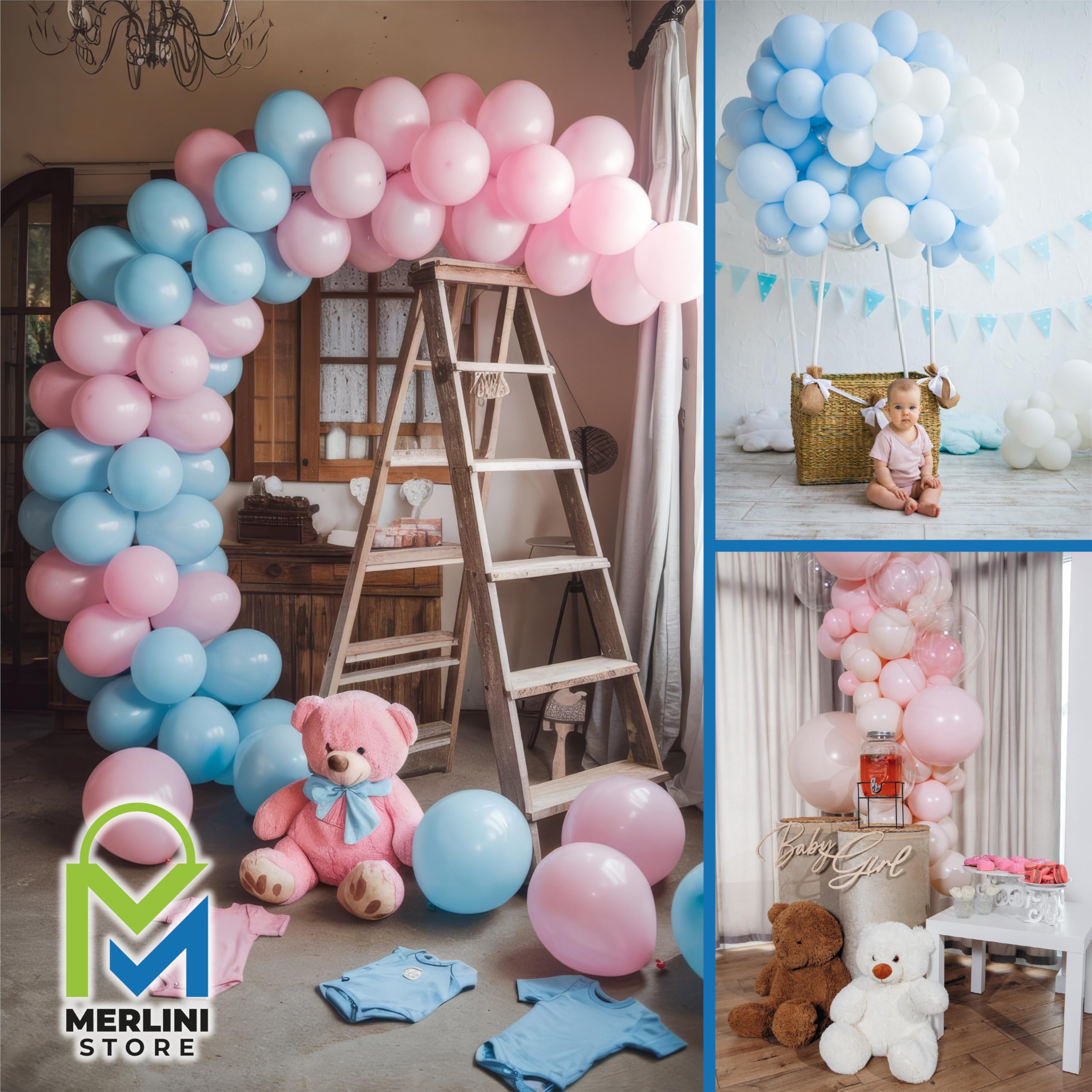 Set Palloncini Gender Reveal 124 Pezzi - Decorazioni Baby Shower Blu Rosa Oro By MERLINI STORE - Foto 8