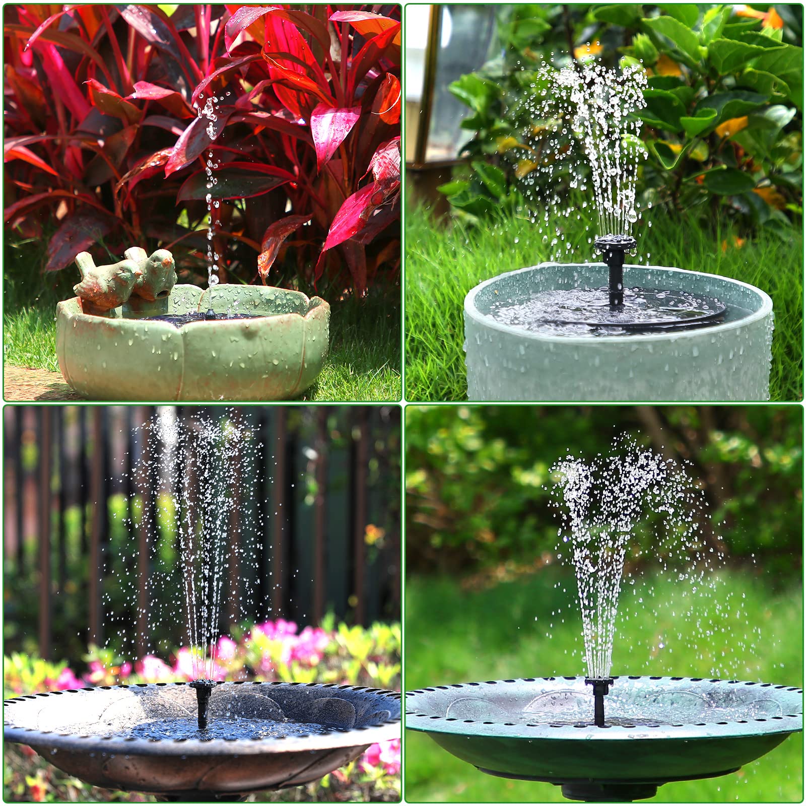 AMZtime 2.5W Fontana Pompa Solare da Giardino, con 6 Ugelli, Acqua Galleggiante per Bagno per Uccelli, Laghetto, Decorazione e Piscina