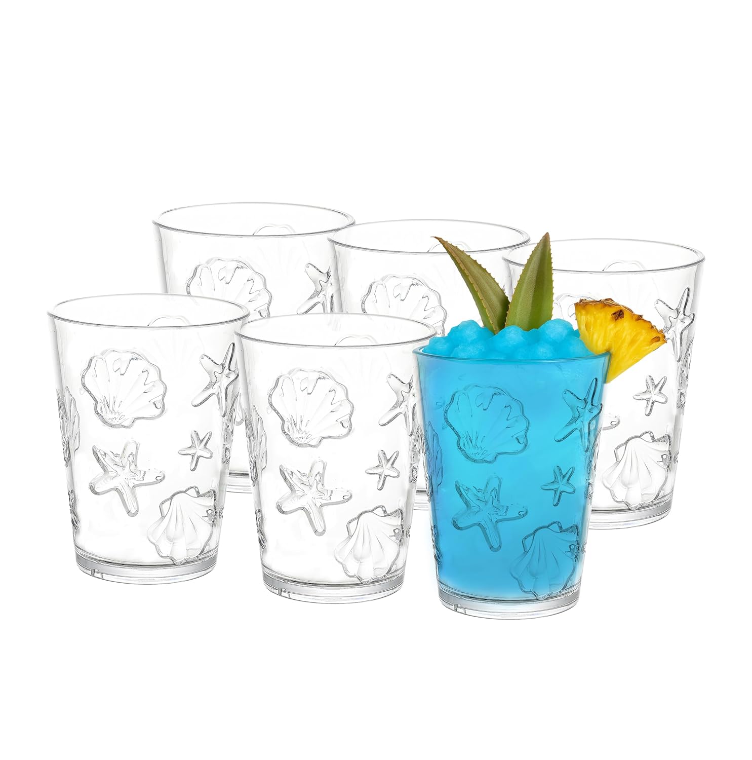 KLIFA- HAWAII series- 15 2 ounce Set of 6 Sea World Acrylic Drinking Glasses Shatter-proof Tumblers BPA-Free Stackable