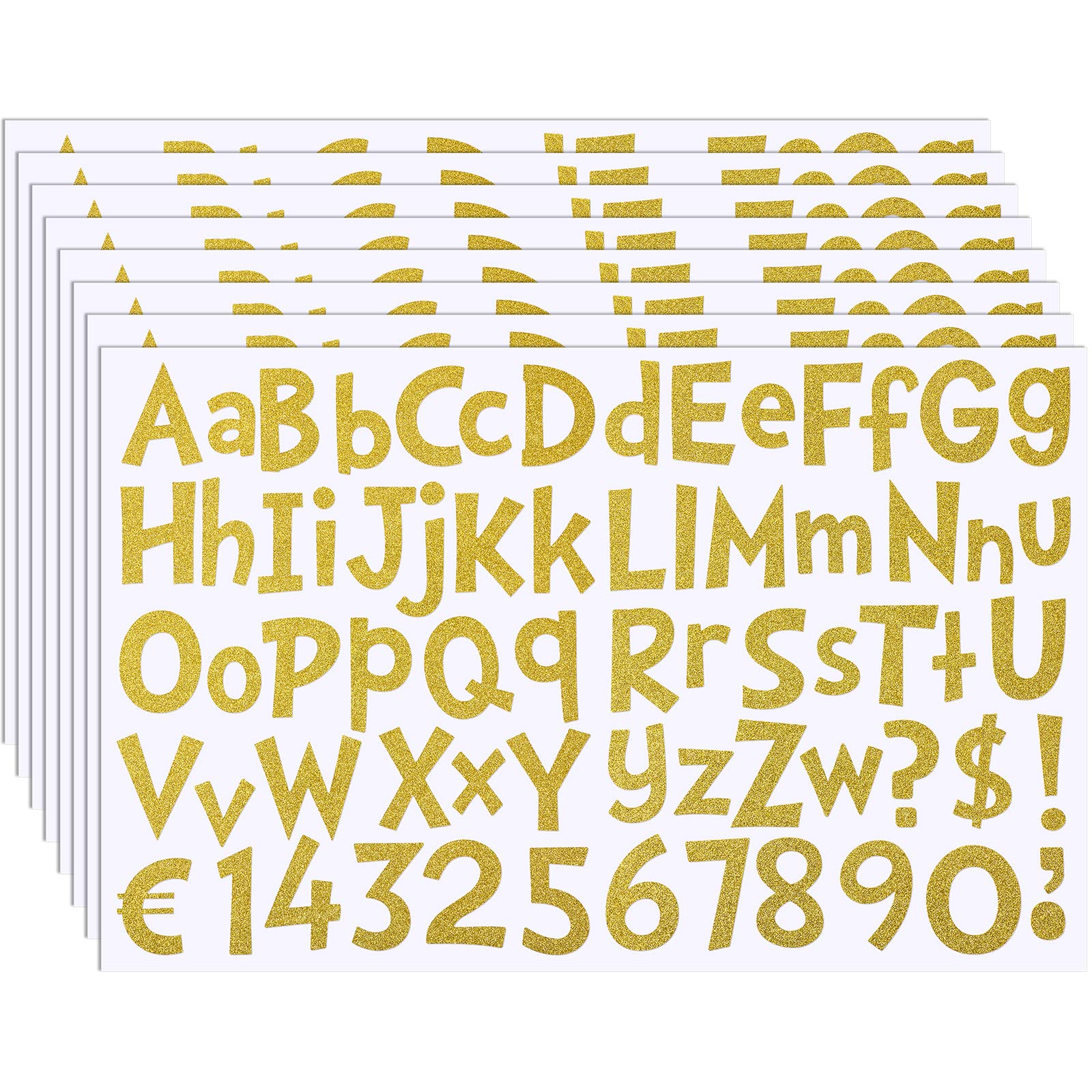 Autocollants de lettres et chiffres dorés pailletés 5,1 cm en vinyle (lot de 544)