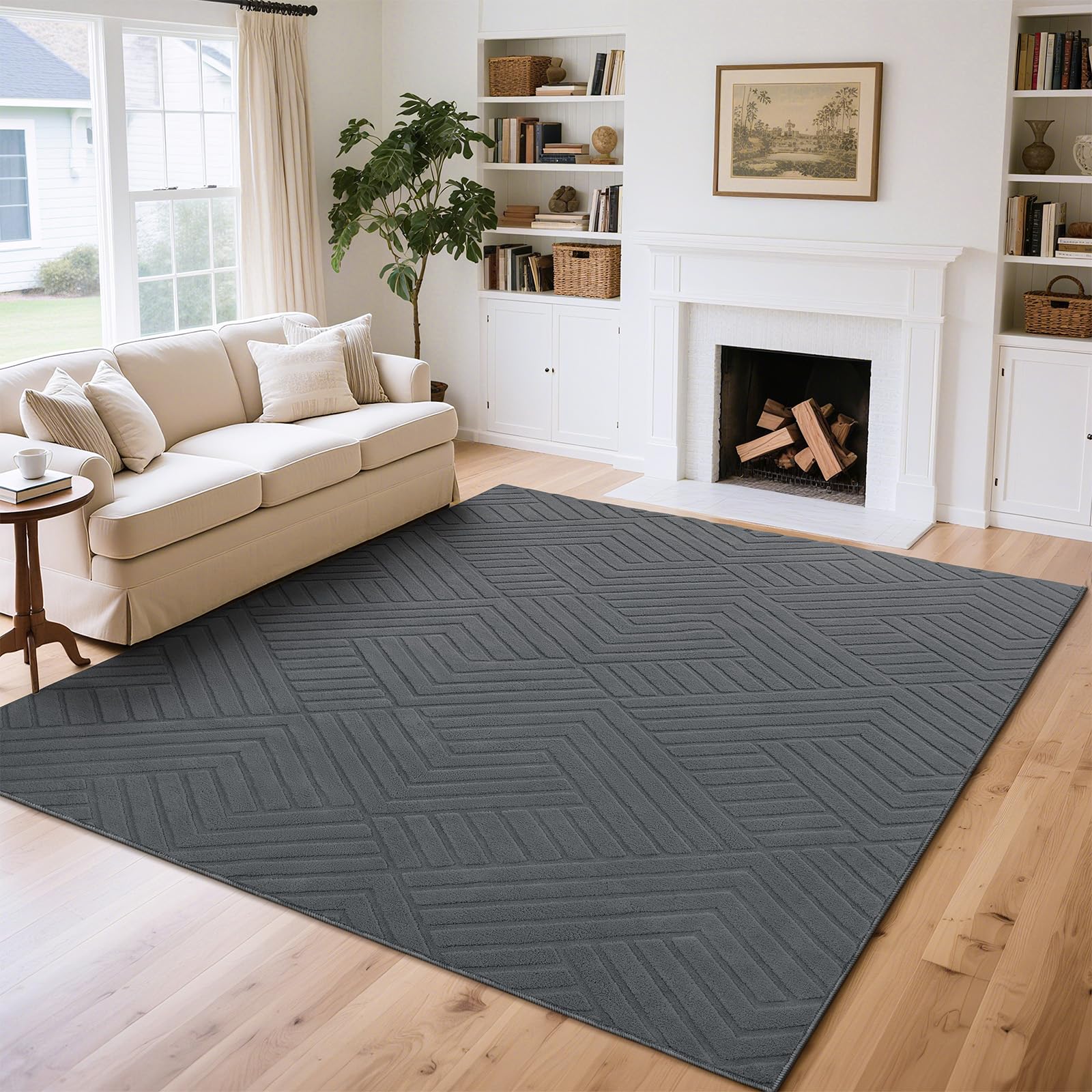 HomebyHome Korte stapel vloerkleed voor woonkamer, crèmewit, 3D-tapijt, Scandinavische stijl, moderne tapijten, 240 x 340 cm, boho-tapijt voor