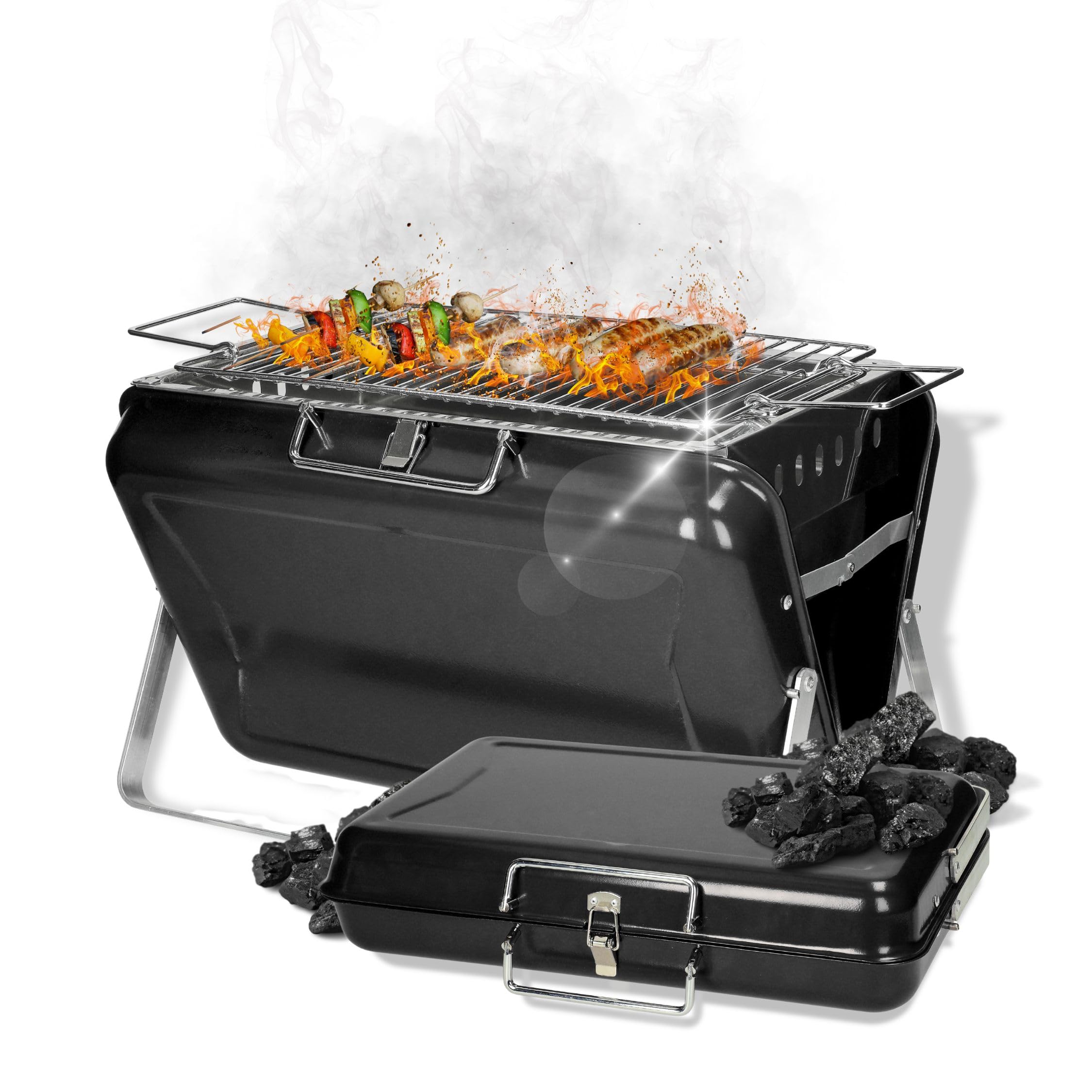 Przenośny grill na węgiel drzewny "Portable" z uchwytem do noszenia w podróży, kolor czarny