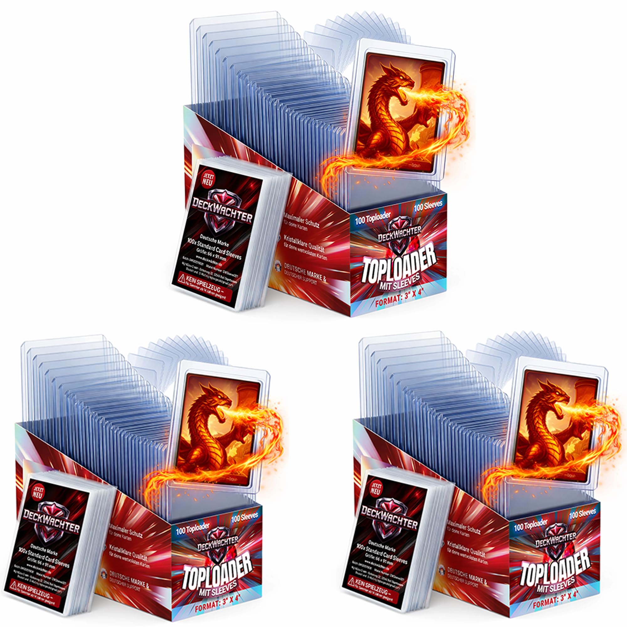 DeckWächter® 300x Toploader & 300x Penny Sleeves – Card Sleeves Set 3"x4" – Top-Loader Schutzhüllen für Sammelkarten TCG – Kompatibel mit alle gängigen Spiel- und Sammelkarten – 35PT Clear