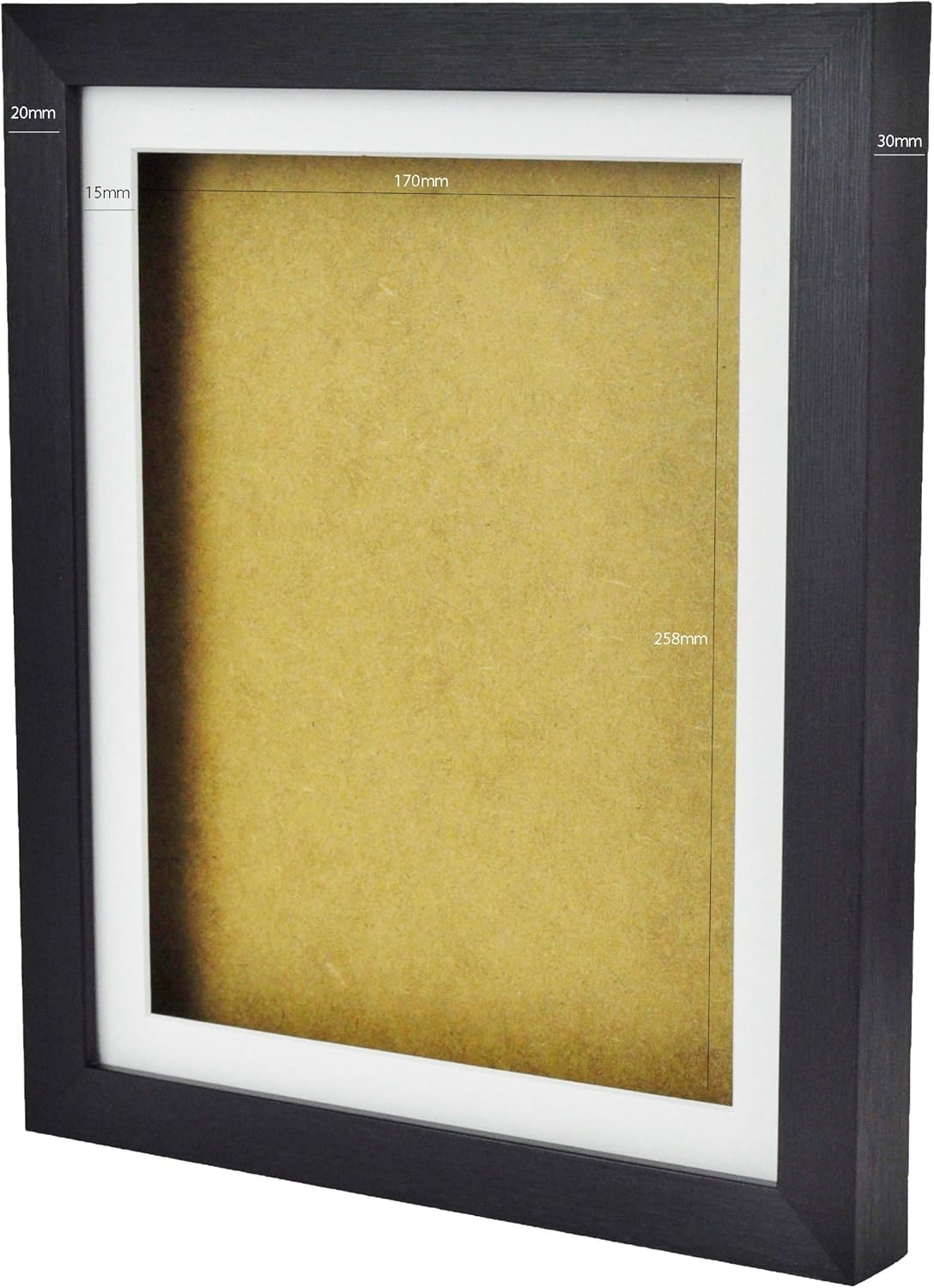 Black A5 Wooden 3D Effect deep Box Frame with White Mount and Glass Front for Records