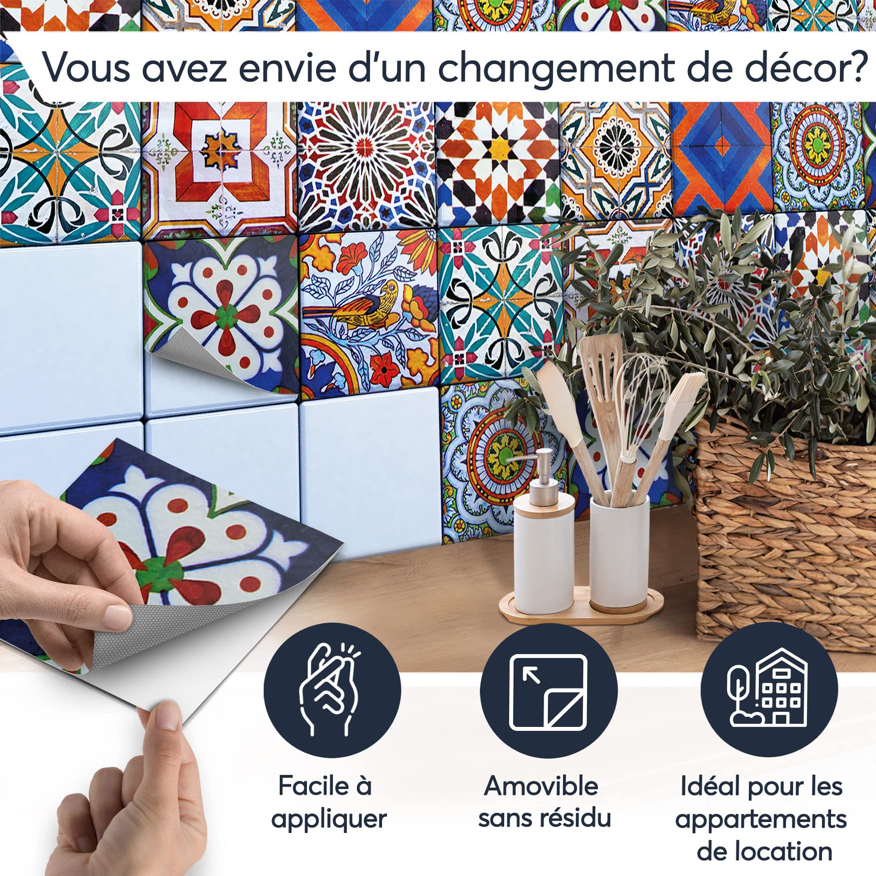 Sticker Mural Carrelage Adhésif Cuisine Salle De Bain - 9 STICKERS Carreaux De Ciment Azulejos Riffo 9stickers10x10cm 86804589