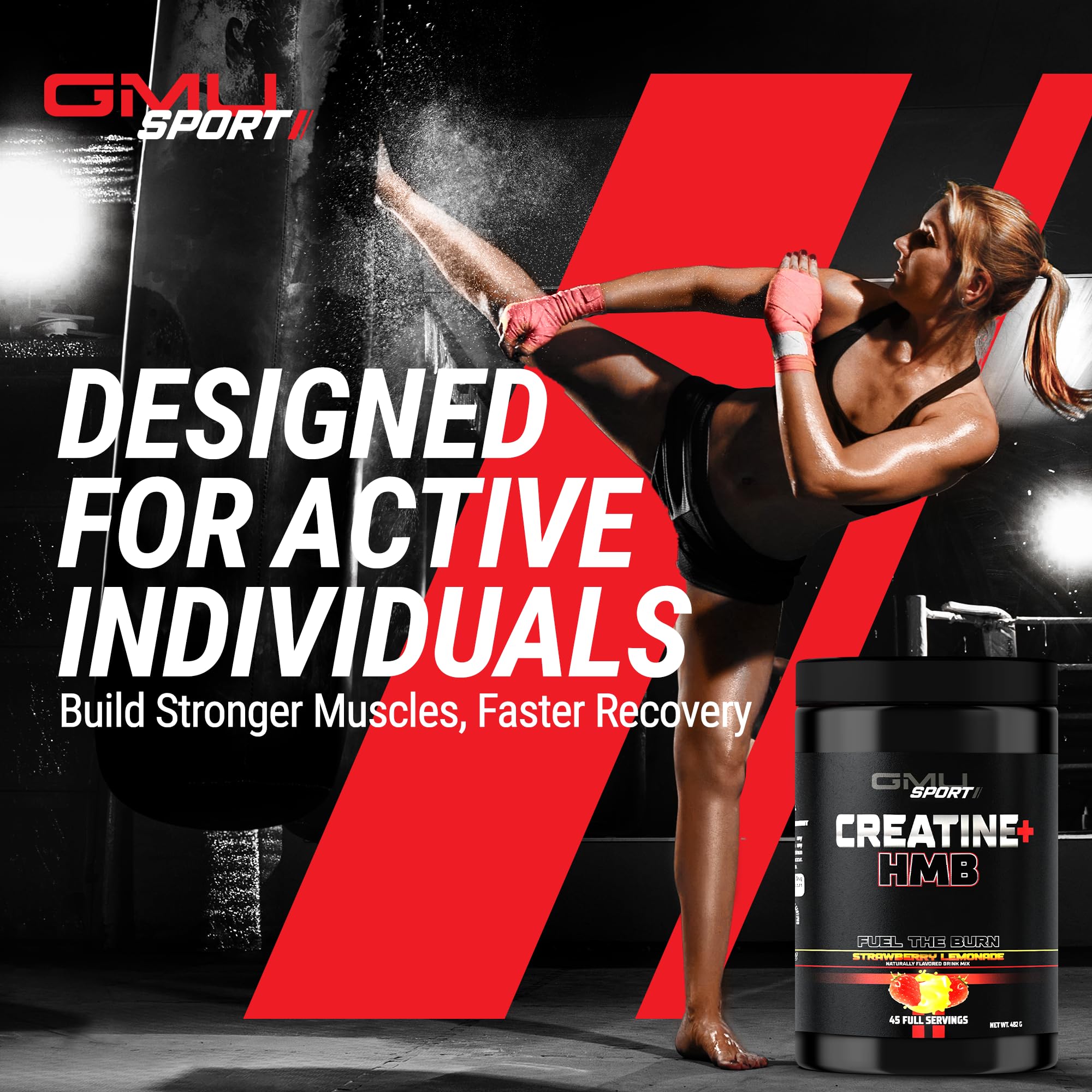 GMU SPORT Creatine HMB Powder – 45 Servings – Clincaly Dosed, 5g Creatine Monohydrate + 3g HMB + Piperine – Muscle Growth, Strength & Recovery | Strawberry Lemonade Drink Mix for Men & Women — Amazon image 8