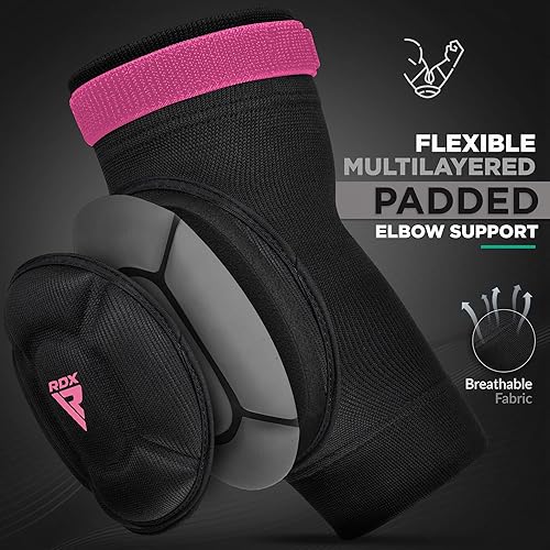 Miniatura 3 de RDX Coderas aprobadas por CE SATRA, Muay Thai MMA Kickboxing Sparring Elbow Guard, artes marciales sorprendente protección, lucha libre de