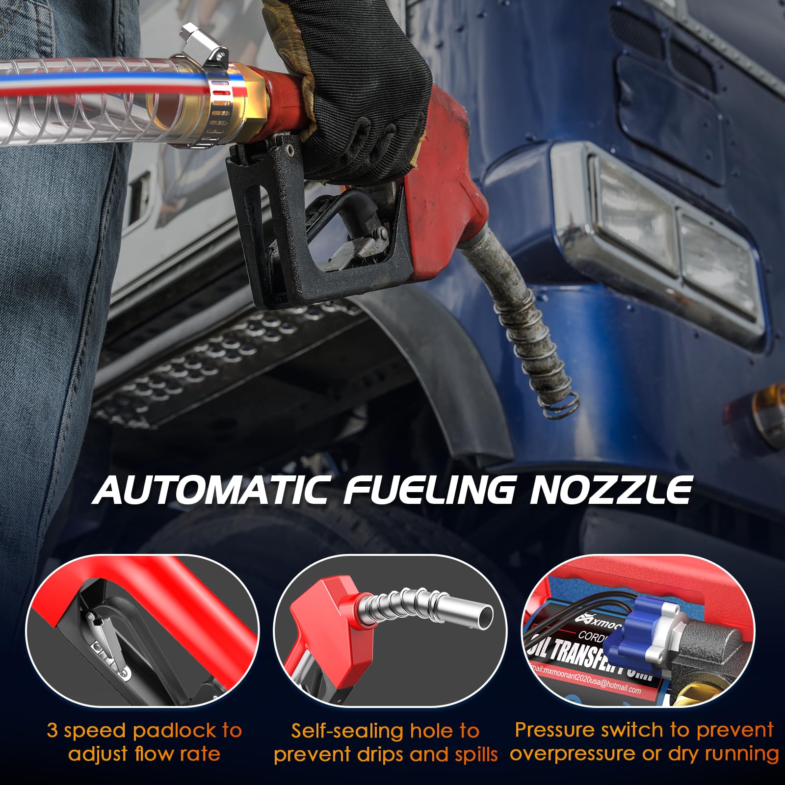 Mxmoonant Kit Pompa di Trasferimento Diesel Elettrica a Batteria, Autoadescante, 50L/Min, 260W, 4Kg, con 2 Batterie al Litio da 2000mAH, Ugello, Tubo Flessibile, per Diesel, Cherosene