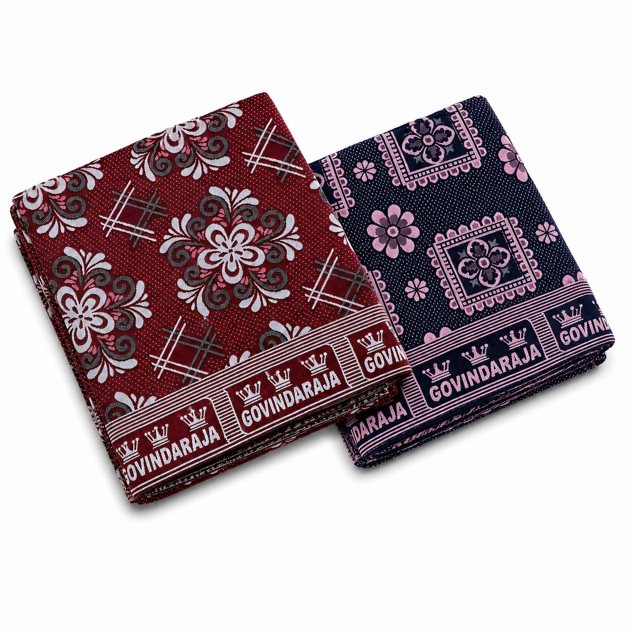 Govindaraja 100% Cotton Blanket | Queen Size (60 x 90 Inches / 5 x 7.5 Feet) | Floral Design | 300 TC Chennimalai Bedsheet | Maroon & Blue (Pack of 2) | Pattern May Vary-image-7