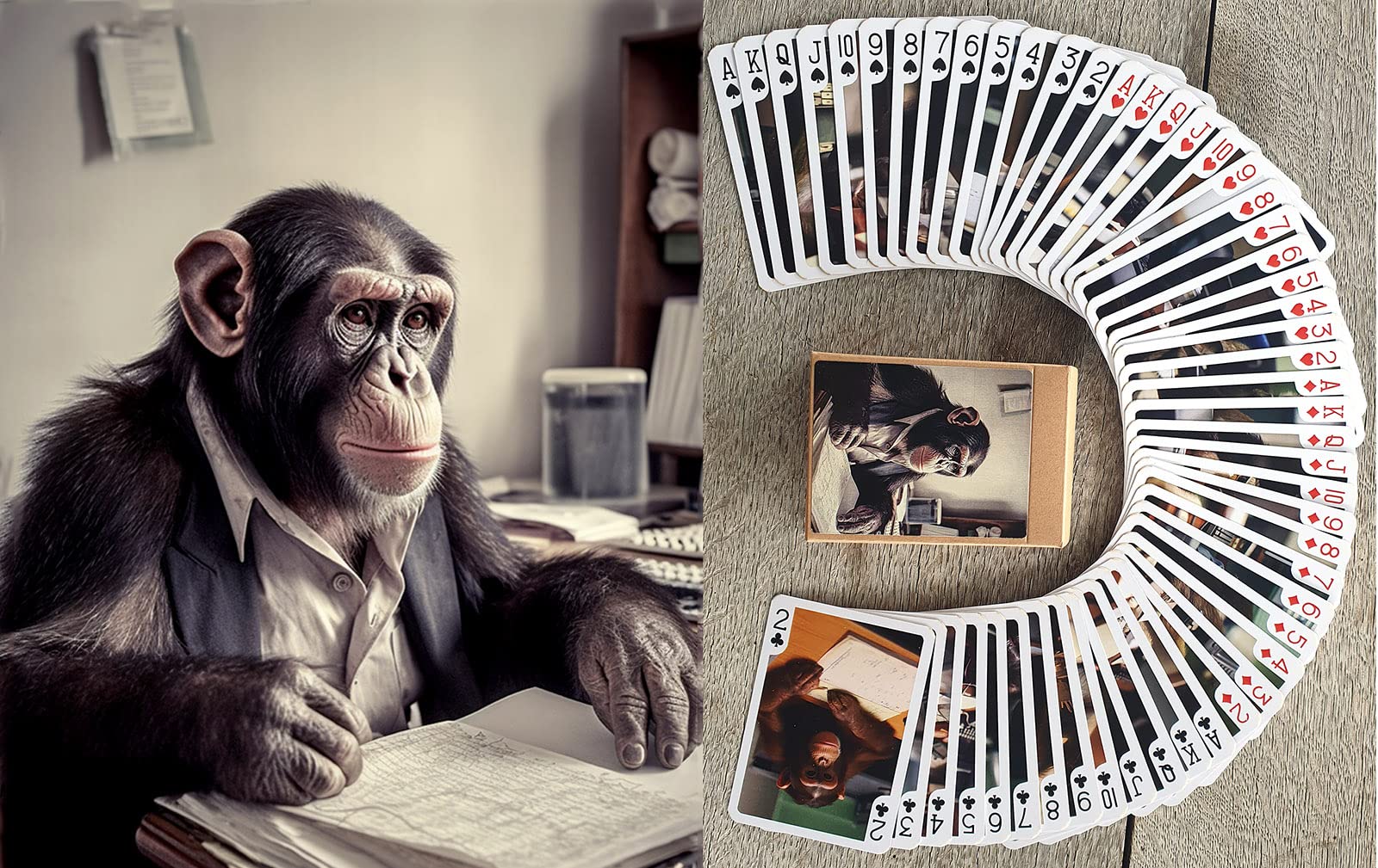 FLONZGIFT Monkey Business Playing Cards (Poker Deck 54 Cards All Different) Funny Office Jokes Cards for All Occasions, Monkey Accountant Monkey Receptionist Monkey Boss and Other Office Workers