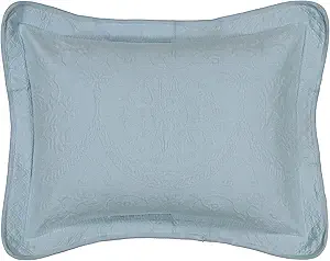 King Charles Modern Farmhouse Floral Matelasse Decorative Pillowcase, 100% Cotton Breathable Bedding, Standard Sham (20" x 26"), Blue