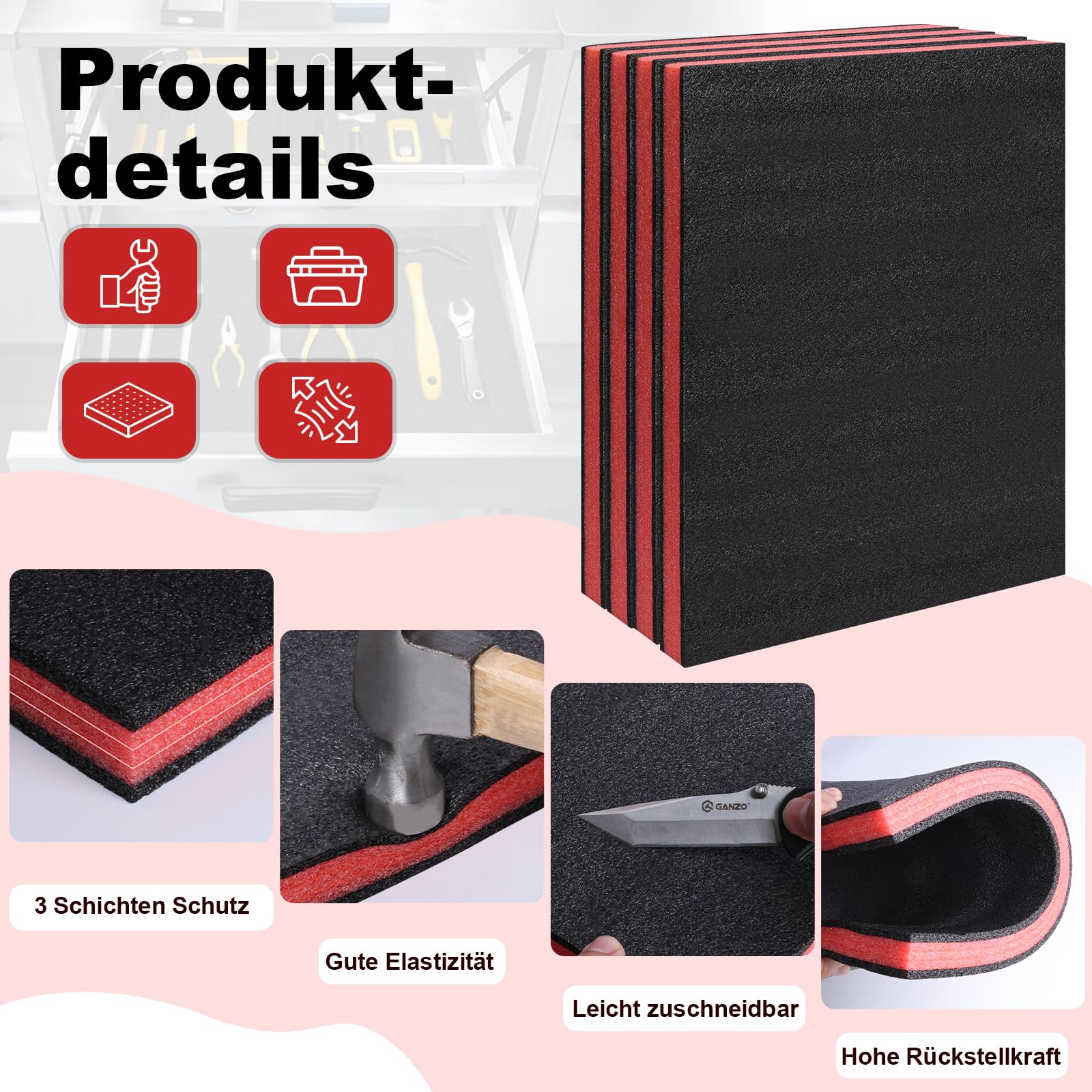 Schaumstoffeinlage Werkzeug 407 x 305 x 50mm, 4 Stück Schaumstoff Zuschnitt Schaumstoffeinlage Werkzeug Schaumstoffeinlagen Kamerakoffer Werkzeugkoffer Schaumstoff Werkzeugeinlage