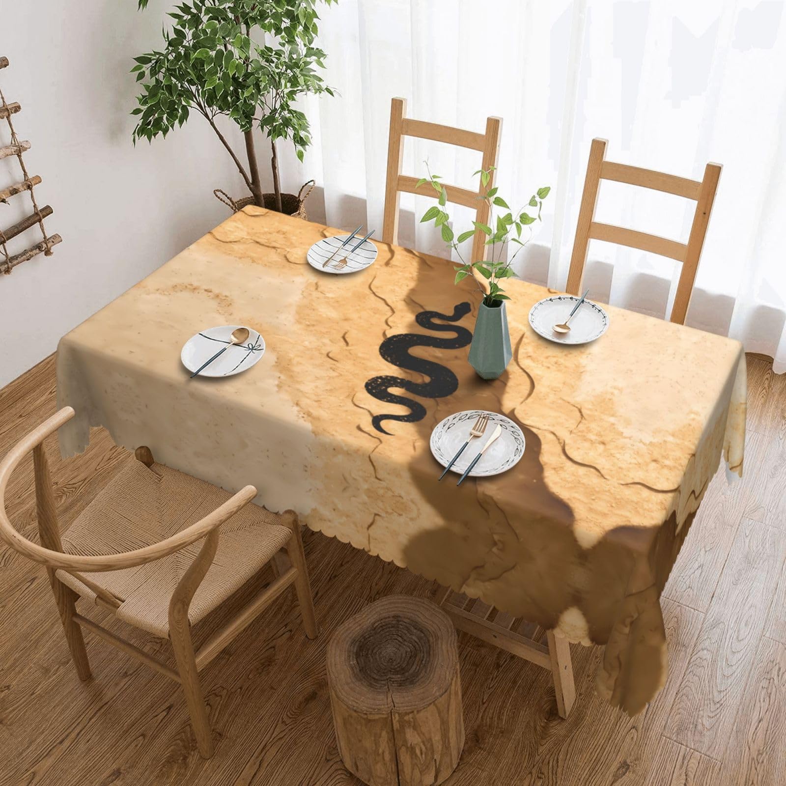 QAZWZML Blacksnake Printed tablecloth, made of thick polyester with lace trim, suitable for dining rooms, picnics, and weddings
