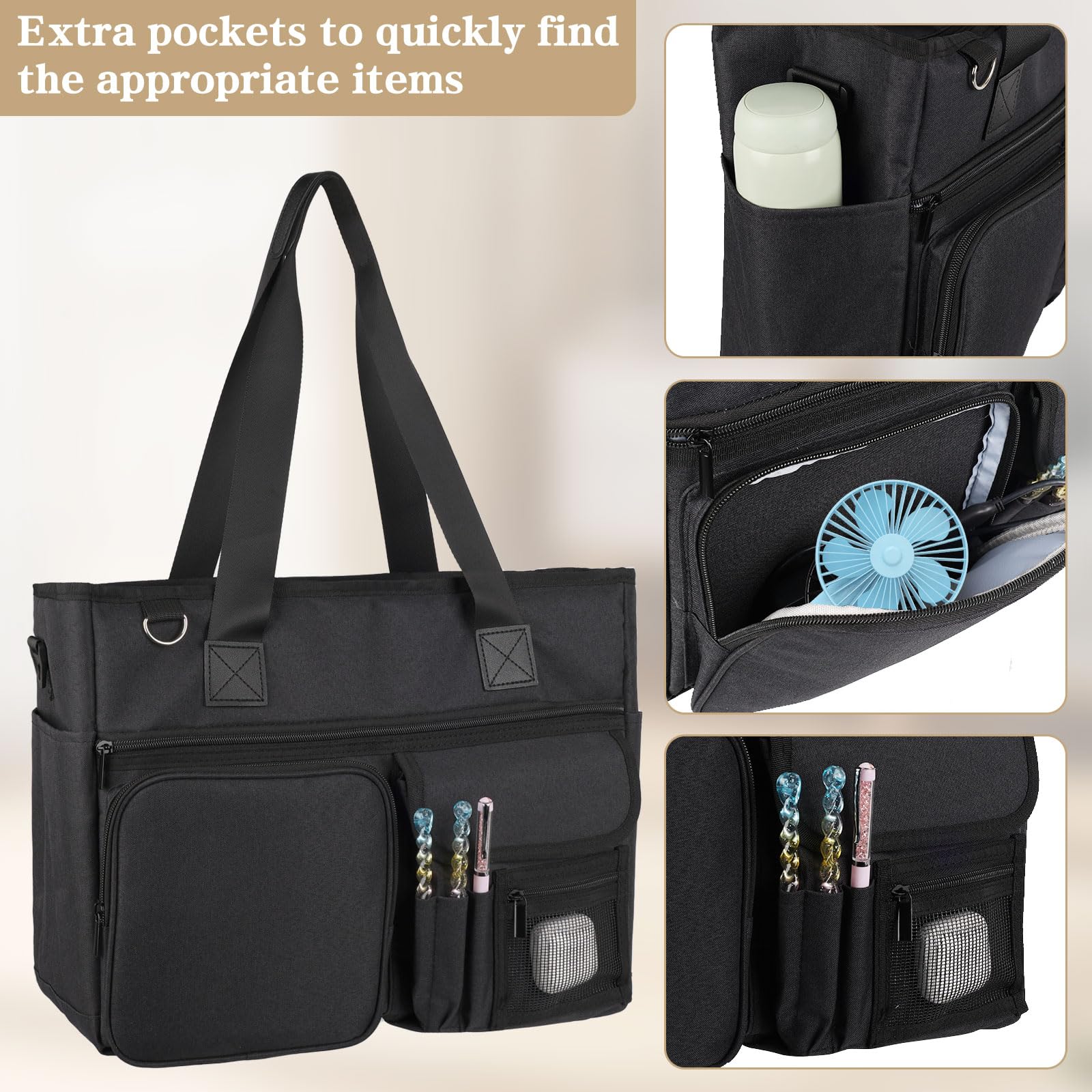 Borsa da Lavoro Portatile per Insegnanti con Tasche Multiple e Custodia Imbottita per Laptop, Grandi Borse Tote Ideale per Lavoro, Viaggi, Scuola, Ufficio, Affari - Nero