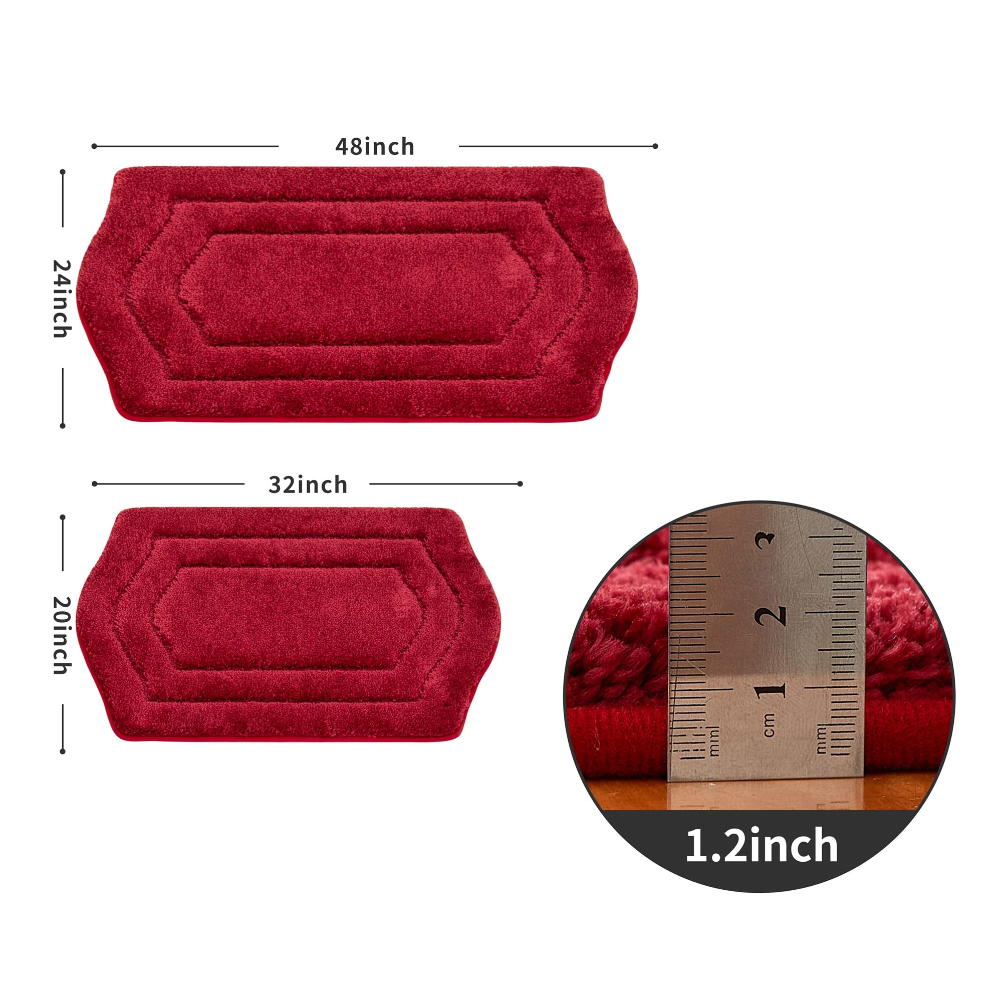 COSY HOMEER Tapis de bain extra épais pour salle de bain - Tapis de bain antidérapant à poils longs - 100 % polyester résistant - Absorbant l'eau (rouge, 50,8 x 81,3 cm + 61 x 122,9 cm)