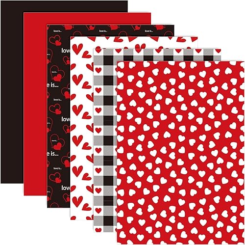 Miniatura 1 de Whaline 90 hojas de papel de seda para el día de San Valentín estampado de corazón a cuadros papel de regalo rojo y negro papel de arte decorativo
