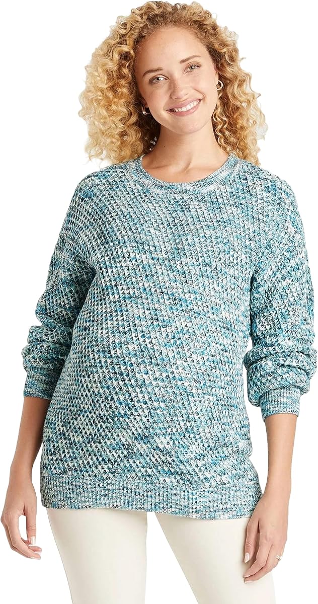 Isabel Maternity Crew Neck Texture Pullover Maternity Sweater -