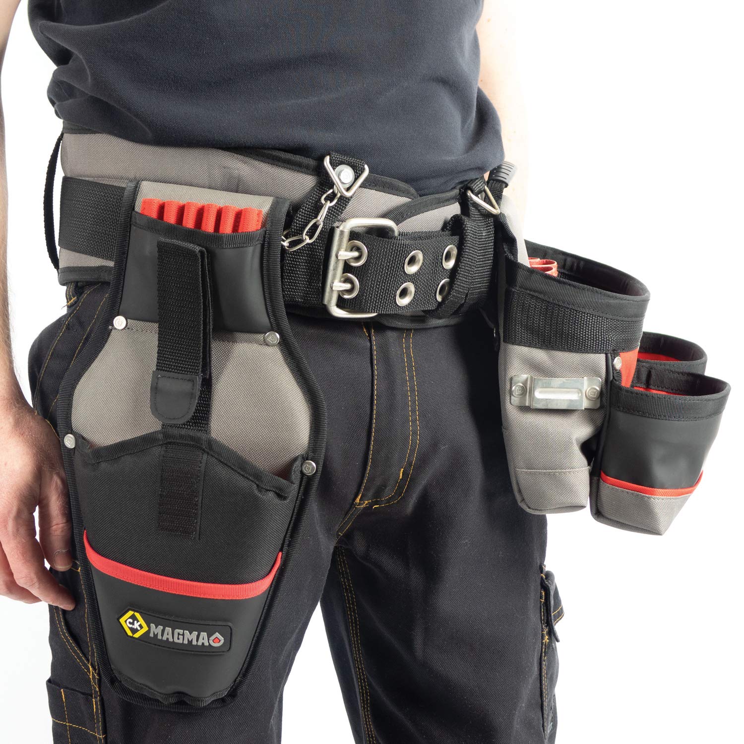C.K MAGMA - Cinturón de herramientas de, Poliéster, Negro, Gris, Rojo, 97 – 132 cm, TOOL_BELT