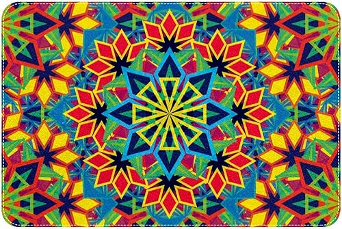 Colorido patrón de caleidoscopio tapete duradero para puerta delantera tapete antideslizante y absorbente resistente a la suciedad para decoración