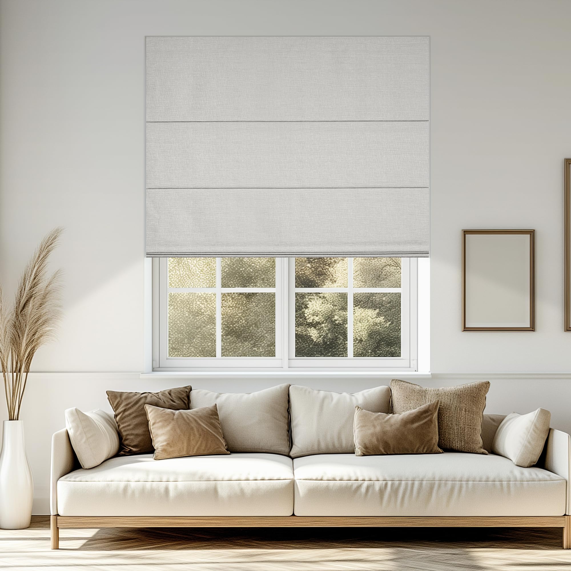 MoDanCeQ Roman Shades for Windows, Blackout Light Filtering Cordless Roman Blinds, Window Shades, UV Protection, Privacy, Window Blinds, Easy to Install, My-Blackout-White, 34