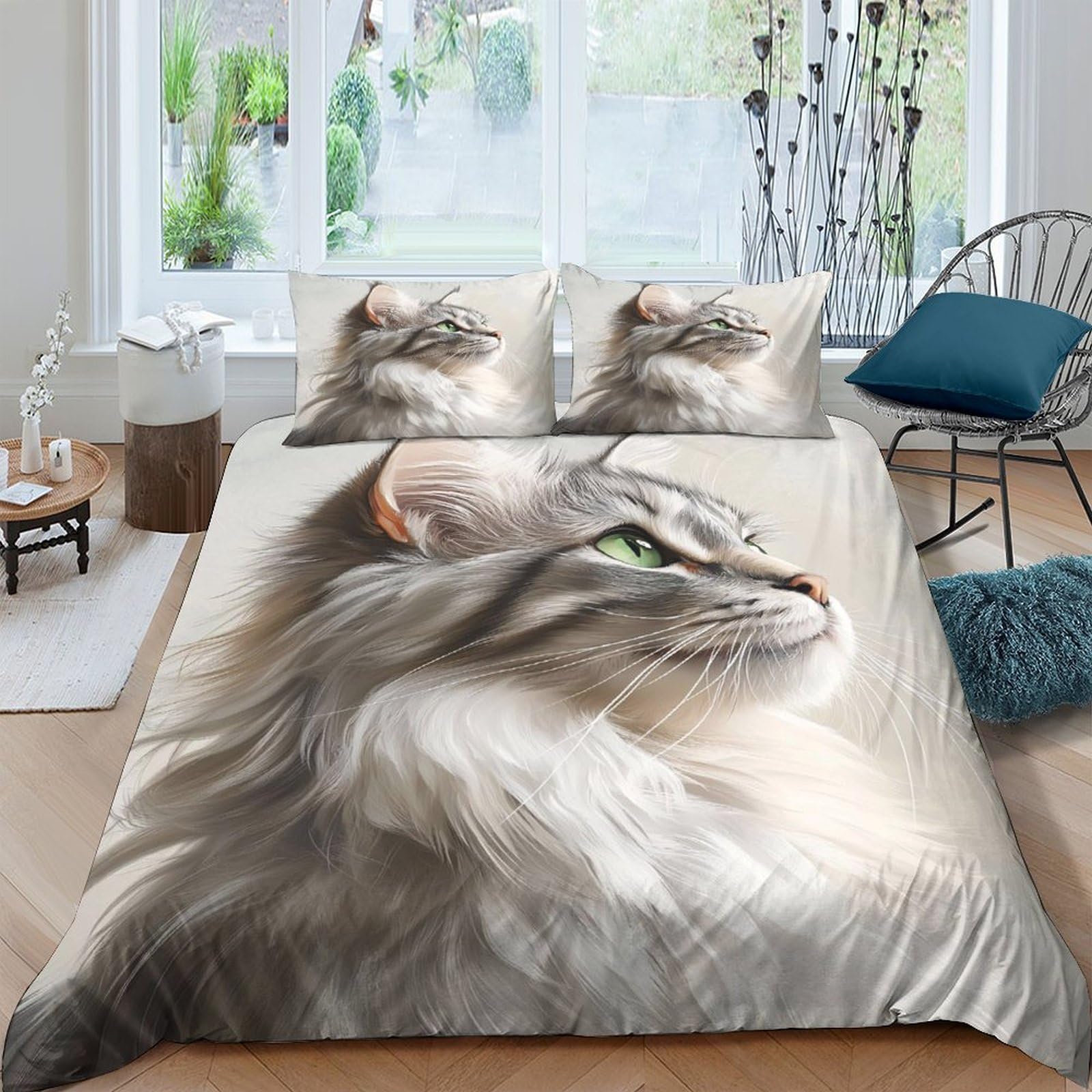 Ctjqhvkz Style-5 3D Printed Grey Tabby Cat Fitted Sheet Microfiber Soft Breathable Realistic Cat Face Bed Cover For Bedroom Dorm Mattress Protection Decor Single（135X200cm）