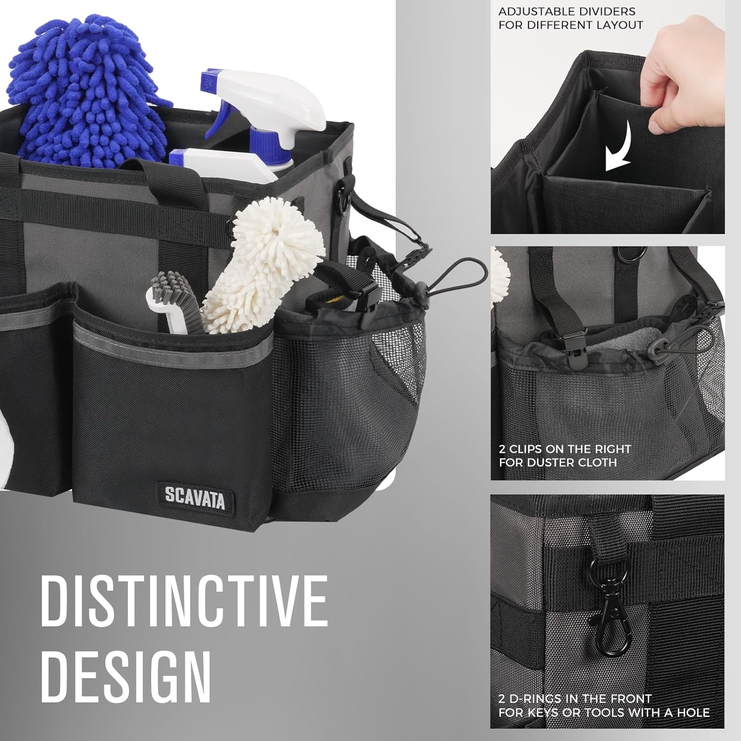 SCAVATA Compact Wearable Cleaning Caddy, Small Cleaning Caddy Supplies Organizer with Handle & Shoulder Straps for Housekeepers, Under Sink & Car Cleaning Tool Organizers Bag (DarkGrey)