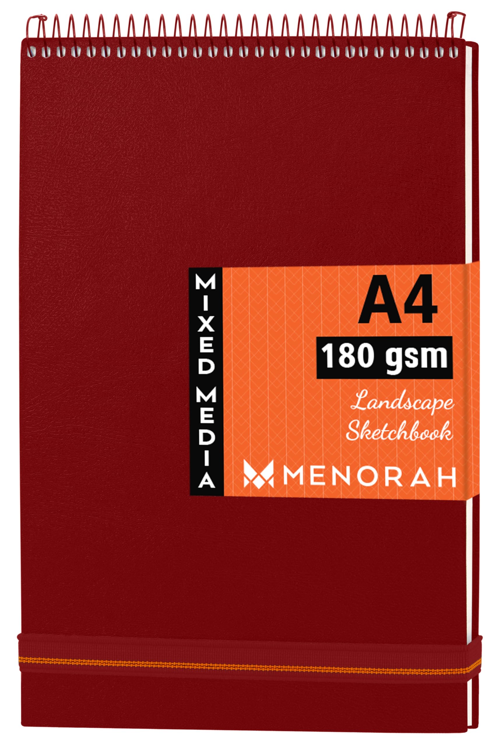 MENORAH Paper-A4 Oil Paint Sketchbooks for Artists-180 GSM(100 Pages/50 Sheets)-Hard Spiral Bound,Drawing Book,Size(21 Cm X 29.7 Cm)-Solid Metal Spiral- Landscape(Red)