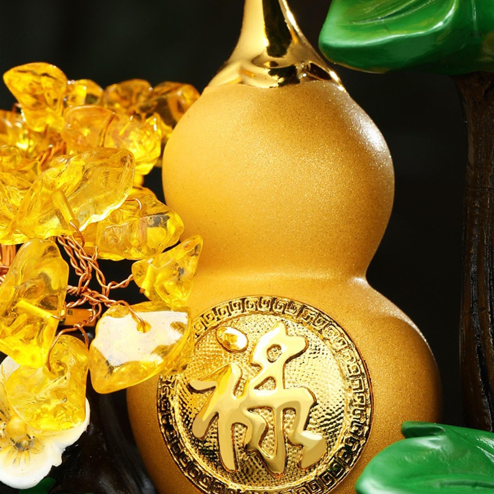 Element dekoracyjny Drzewko na pieniądze z cytrynem ze złotą butelką dyni i żabą na pieniądze, dekoracja stołu w stylu Feng Shui Bonsai – idealne do gospodarki energetycznej, bogactwa, szczęścia