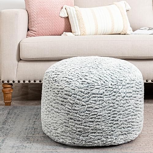 Miniatura 6 de Puf otomano de relleno para sala de estar, dormitorio, almacenamiento en el suelo, reposapiés, reposapiés otomano redondo, 20 x 20 x 12 pulgadas,