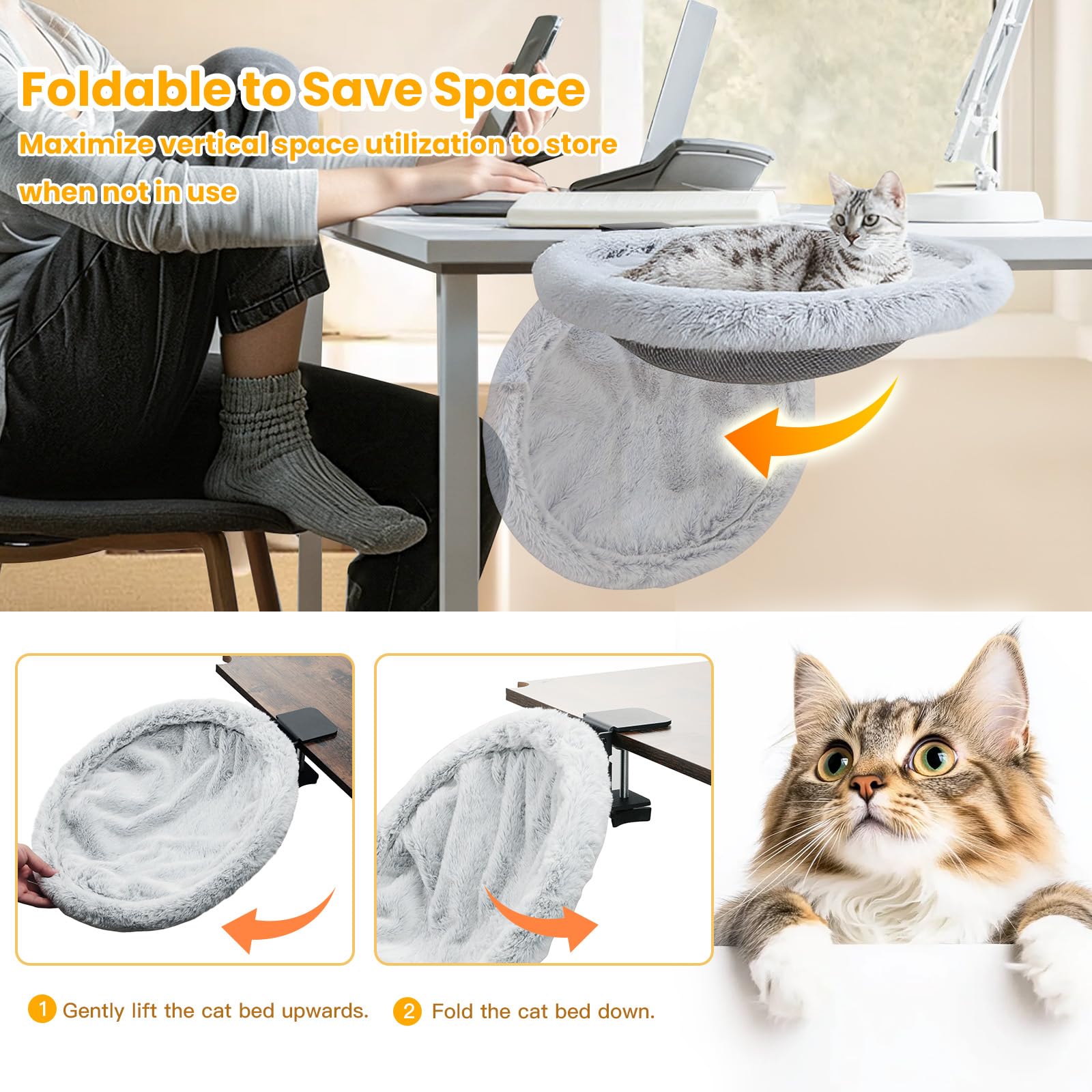 Pawaboo Lettino Da Scrivania Per Gatti, | Amaca Per Gatti Con Morsetto In Acciaio Che Sostiene Fino A 18 Kg, Lettini Pieghevoli Con Un Clic Con Peluche