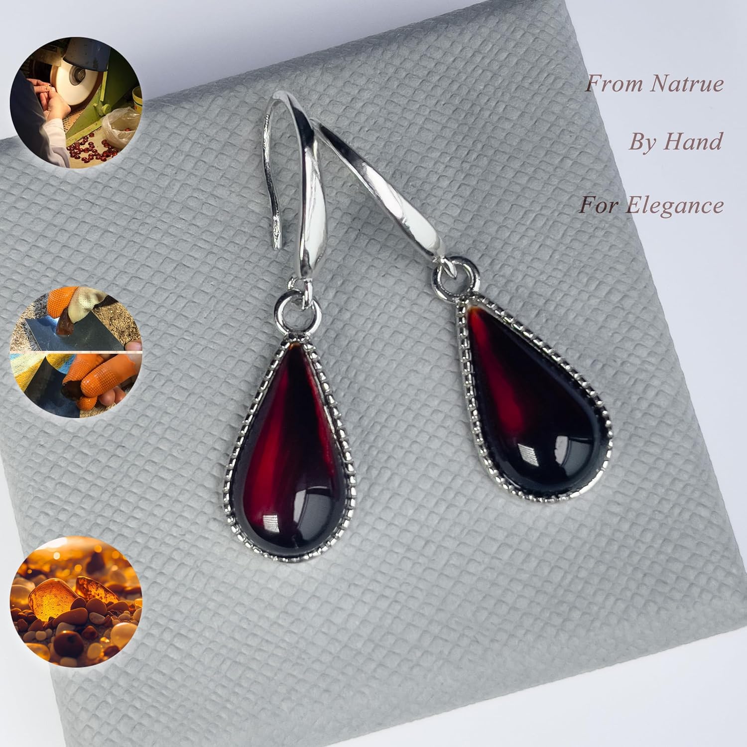 Baltic Cherry Amber Drop Dangle Earrings for Women with 925 Sterling Silver, Unique Design - Image 7