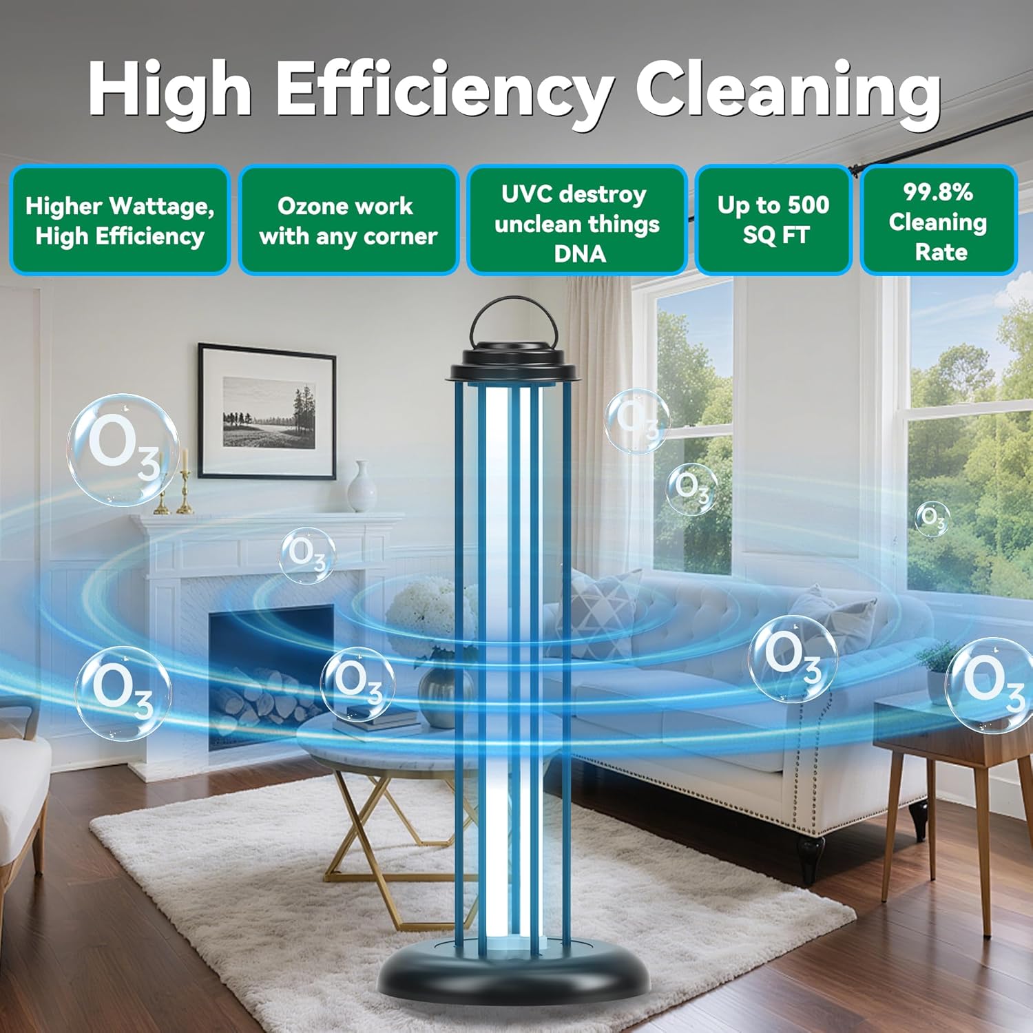 Whole Room Surface UV Light Sanitizer 60W, Professional UV-C Lamp with Remote & 3 Timer Settings for Home, Room, Kitchen, Commercial, Mattress & Bedding, Efficient Surface Cleaning in 15 Mins