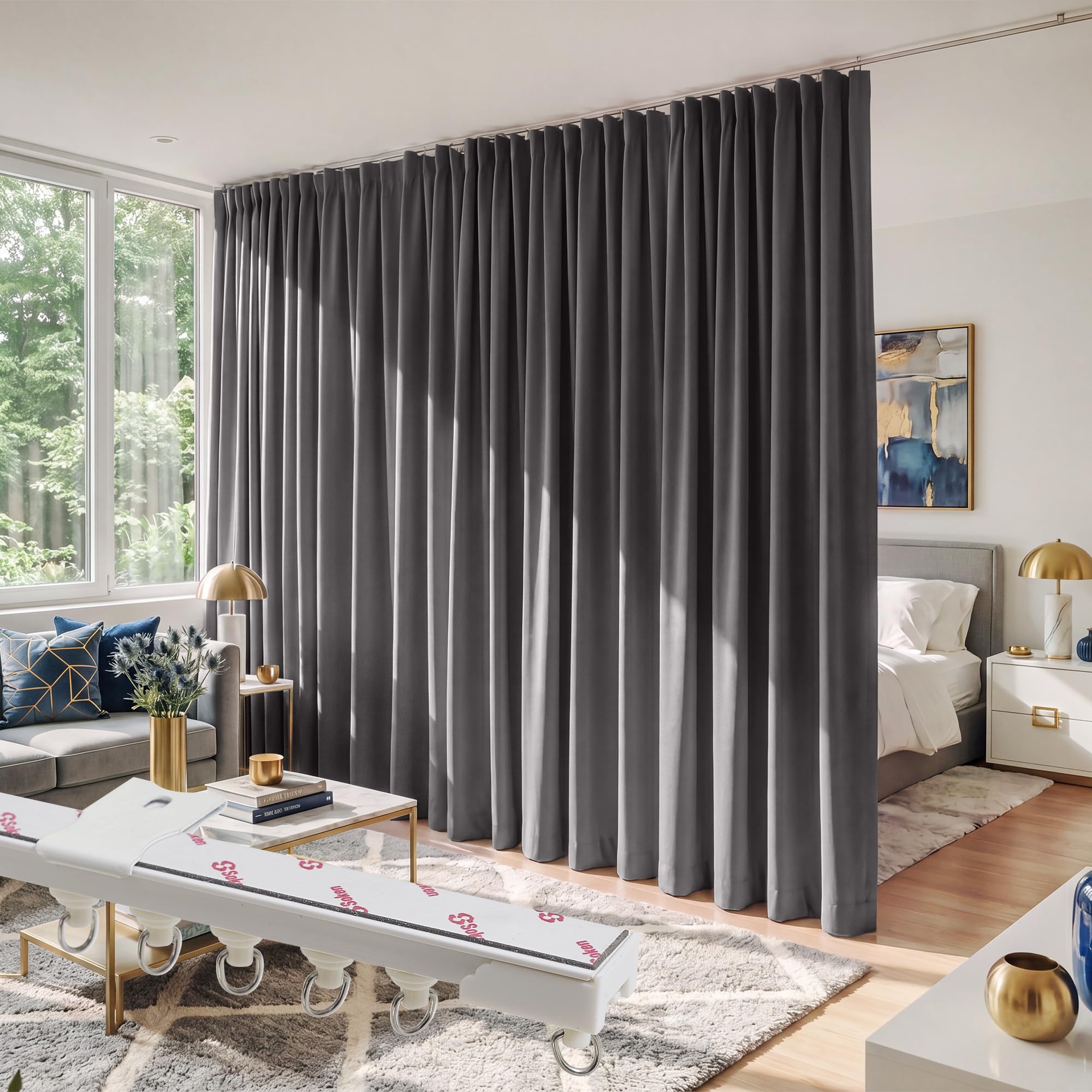 RYB HOME Room Divider Curtain Set with Ceiling Track, Privacy Proctect