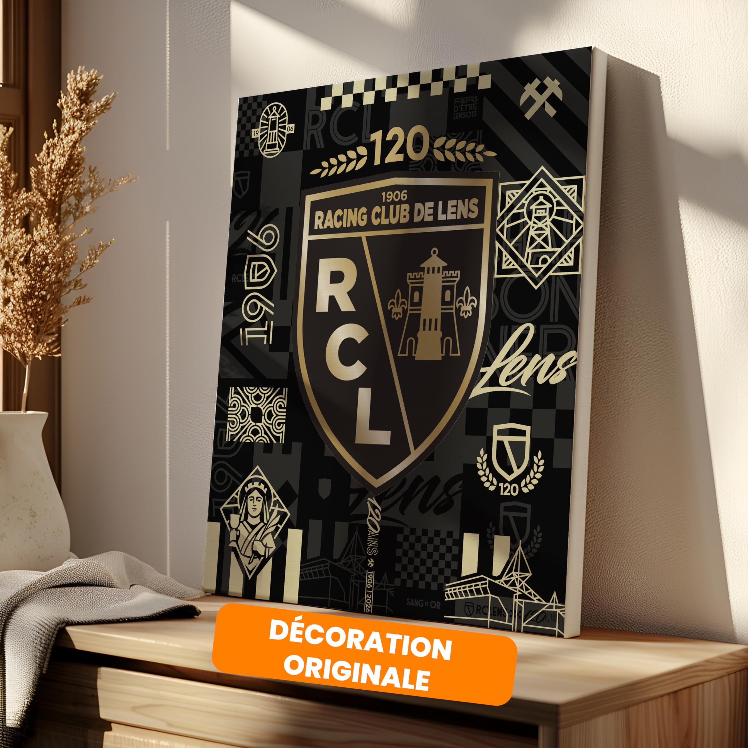 Toile Racing Club de Lens – Édition 120 Ans | Produit Sous Licence Officielle | Format 50x40 cm | Édition historique 120 ans | Fabriqué en France | Décoration Supporters – Personnalisation Prénom
