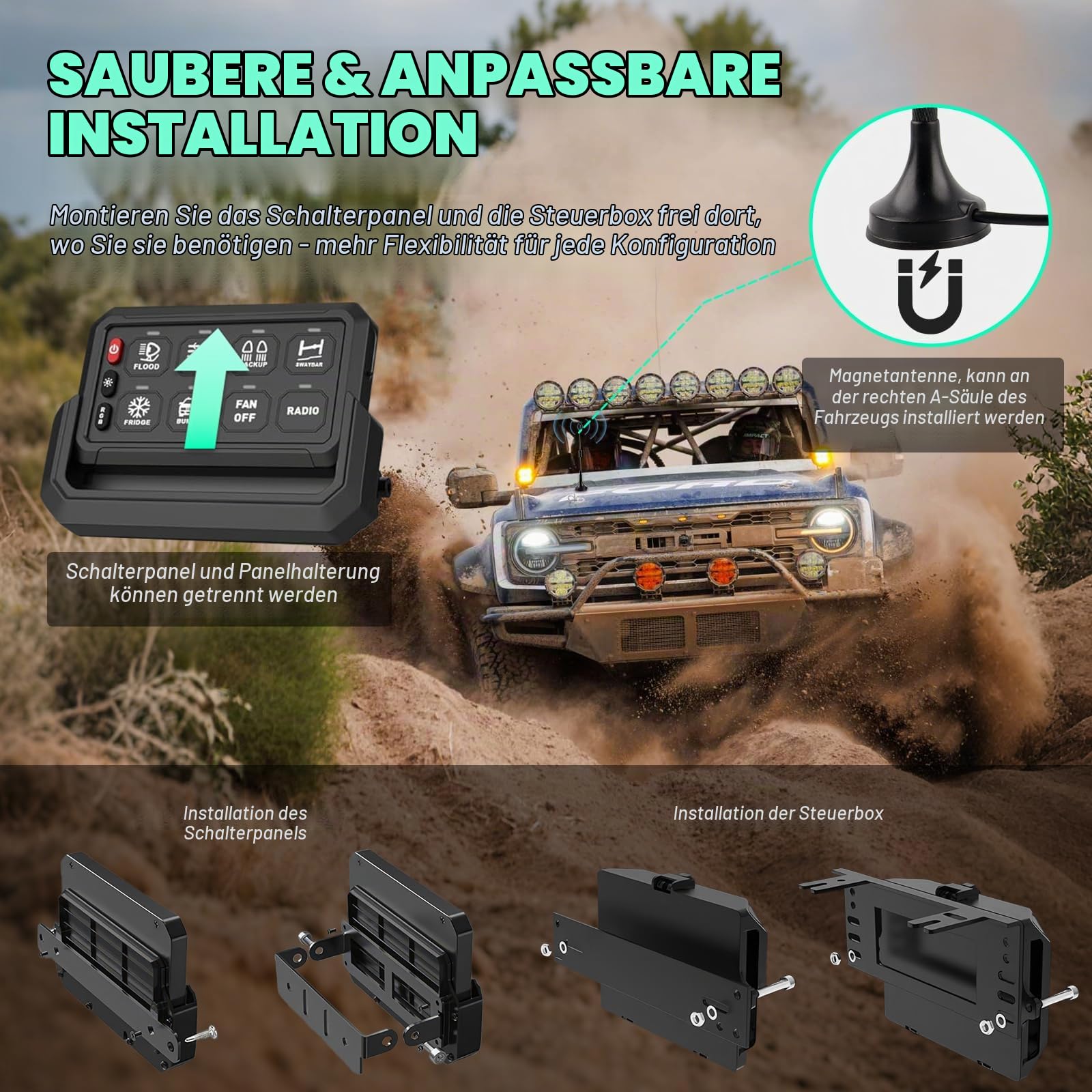 Chelhead 8 Gang Kabelloses Schaltpanel Kit Steuerung bis zu 81m 12-24V | Schaltkreissteuerung Relais-Systembox Multifunktions-Schaltpanel 4 Lichtsteuerungsmodi kompatibel mit Marine ATV UTV SUV Boot