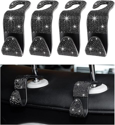 Augeny 4 ganchos brillantes para reposacabezas de asiento de automóvil, organizador de almacenamiento colgante de diamantes de imitación para