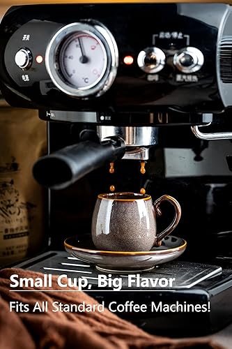 Miniatura 5 de LYEOBOH Juego de 6 tazas y platillos de espresso de 3 onzas, tazas de café pequeñas de cerámica con soporte de metal y cucharas, lindas tazas