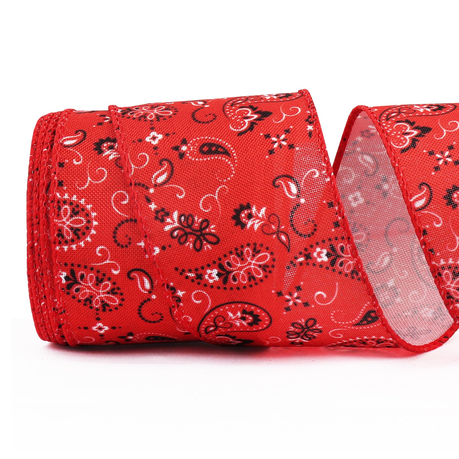 Glodecart Red Paisley Ribbon for Wreath Bow Wrapping Gifts, Western Cowboy Vintage Red Bandanna Wired Spring Summer Gift Ribbon - 2.5" x 10 Yard