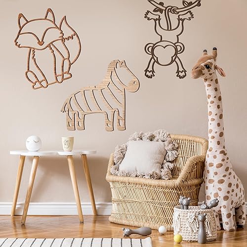 Miniatura 4 de Soaoo 9 piezas de decoración de safari para guardería, temática de selva, decoración de guardería de bosque, arte de madera para habitación de bebé,