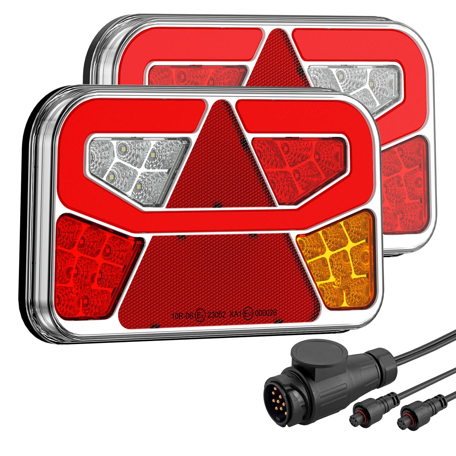 Feux Arrière de Remorques LED 13 broches 12/30V Kit de Feu Arrière pour Remorque 2PCS Feu de Remorque Feux Arrière avec 6 Fonctions et 5M Câbles