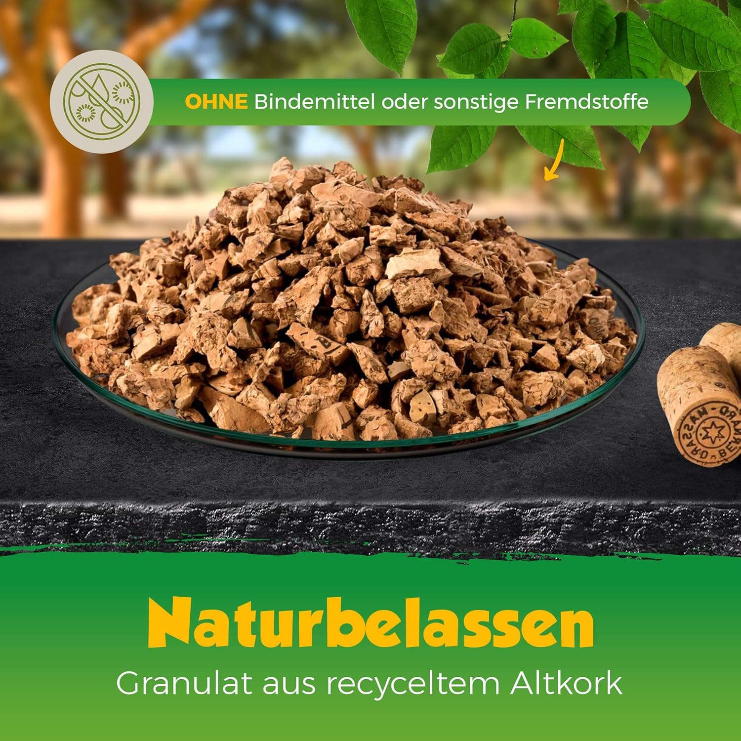 100 Liter grobes Korkgranulat | Kork-Granulat 3-12 mm | im 100L Papiersack | hergestellt aus recycelten Naturkorken | Verarbeitung in einem sozialen Unternehmen