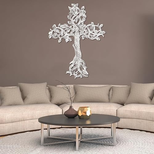 Miniatura 5 de Arte de pared de metal árbol de la vida, decoración de pared de cruz cristiana, decoración de pared de metal religioso, regalos cristianos, árbol de