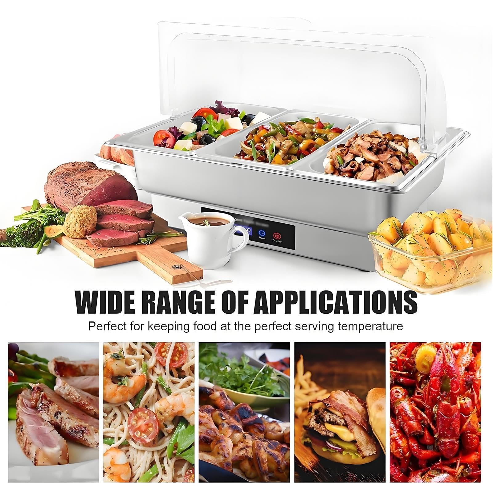 Set Buffet Scaldavivande, Rettangolare in Acciaio Inox