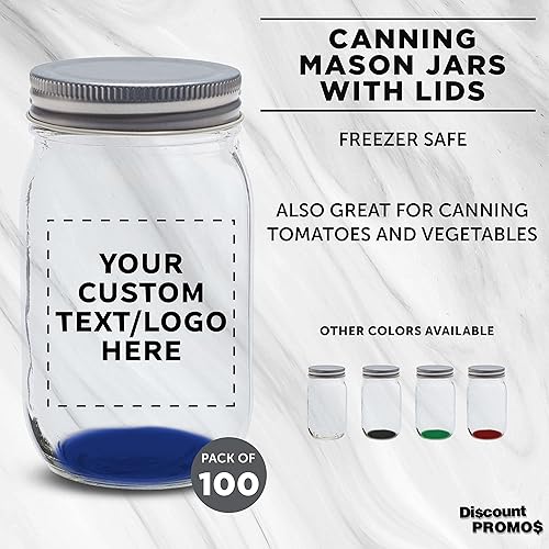 Miniatura 2 de Discount Promos Tarros Mason personalizados con tapas de 16 onzas. Juego de 100 unidades, paquete personalizado a granel  Tarros de vidrio para