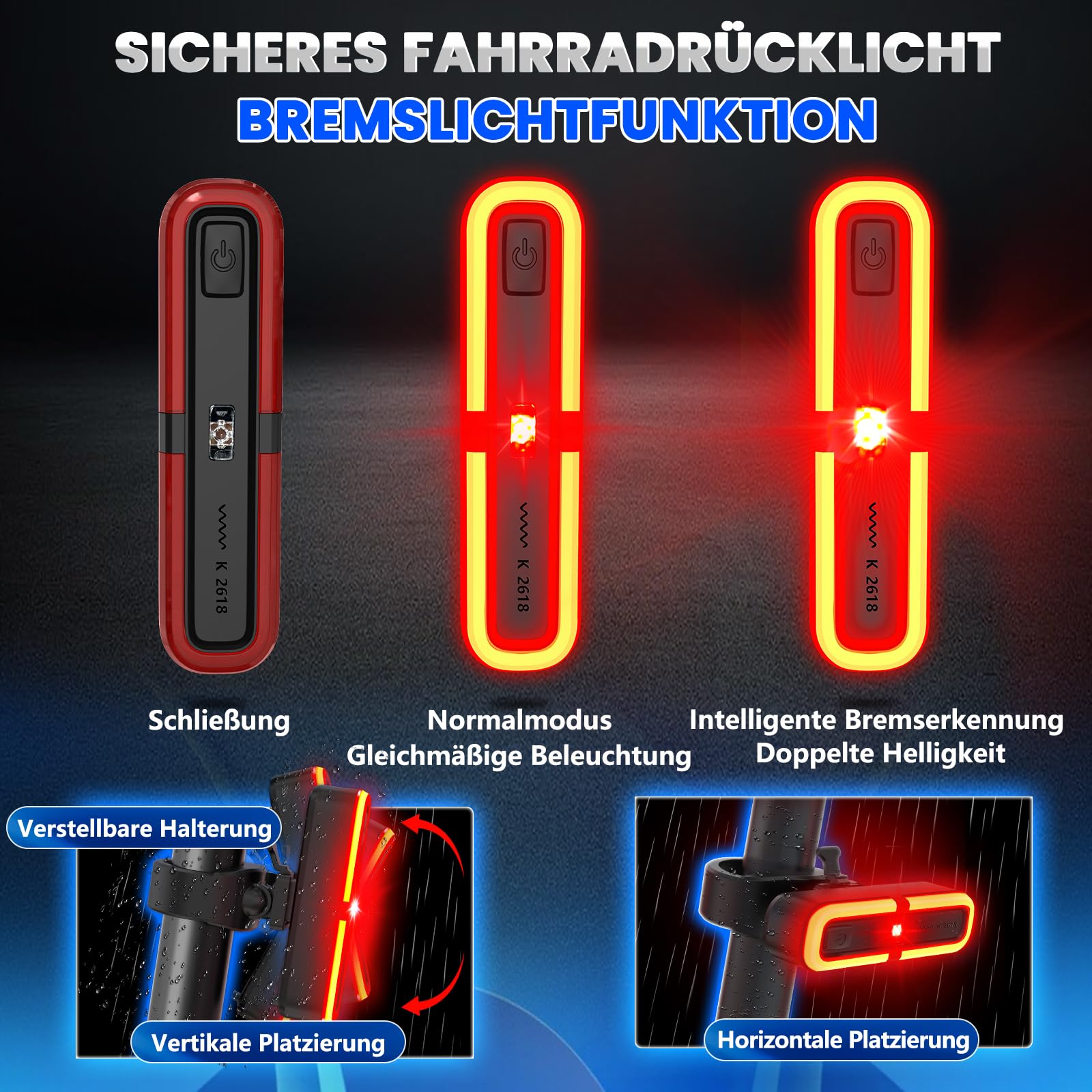 Kit d'éclairage LED rechargeable pour vélo conforme à la norme STVZO avec support GoPro