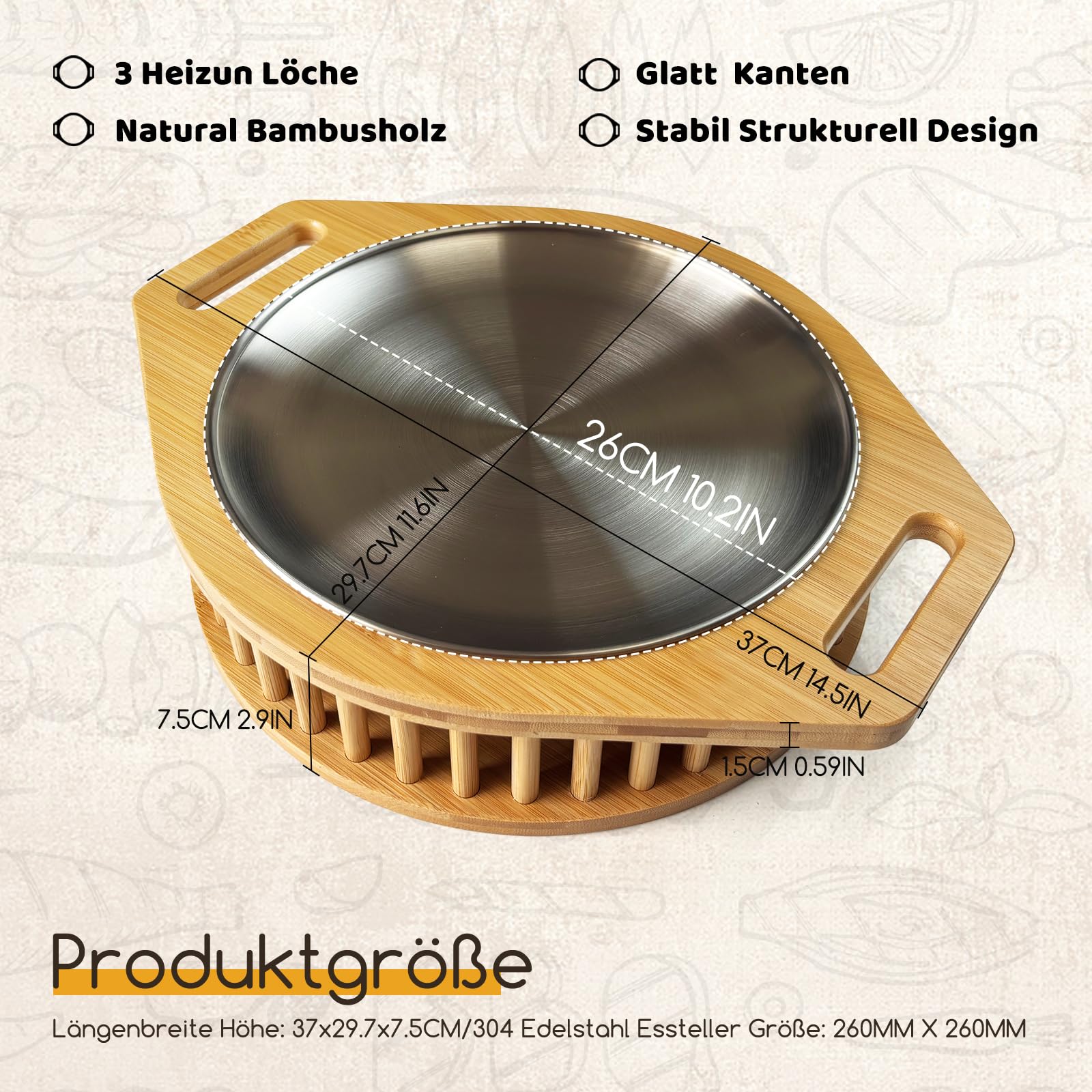 BBQ Warmhalteplatte - Warmhaltebehälter Grillgut Teelicht für Grillparty - Fleischwarmhalter für Grillen - Grillgut Warmhalten mit Edelstahlauflage und Tollem Holzdesign für Fleisch & Beilagen