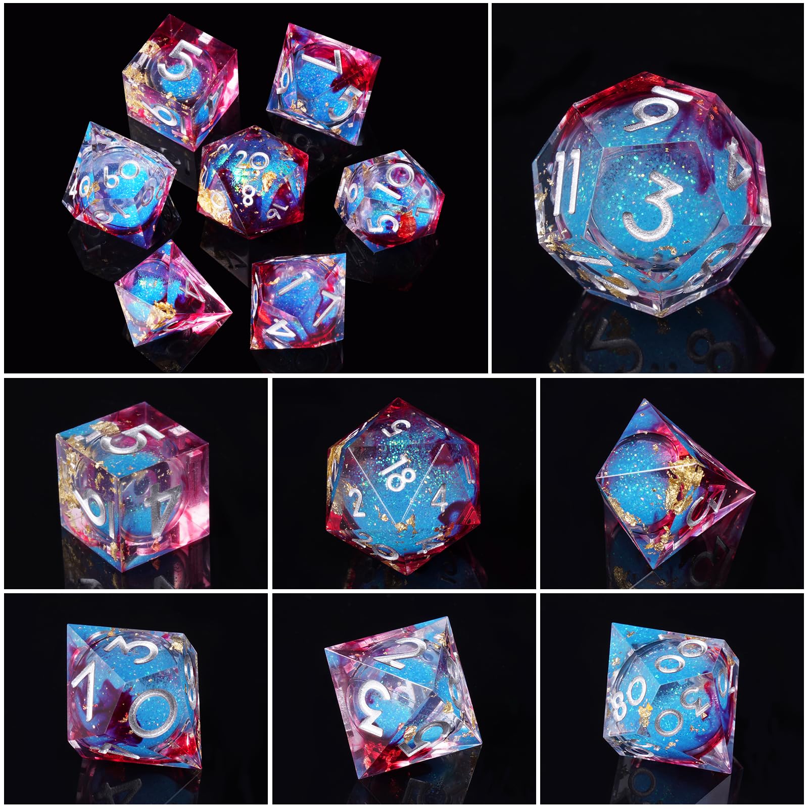 ORUZA 7 PCS Liquid Core DND Dice Resin Sharp Edge Dice Gold Foil Polyhedral D&D Dice Set for Dungeons and Dragons MTG RPG Table Games - Image 3