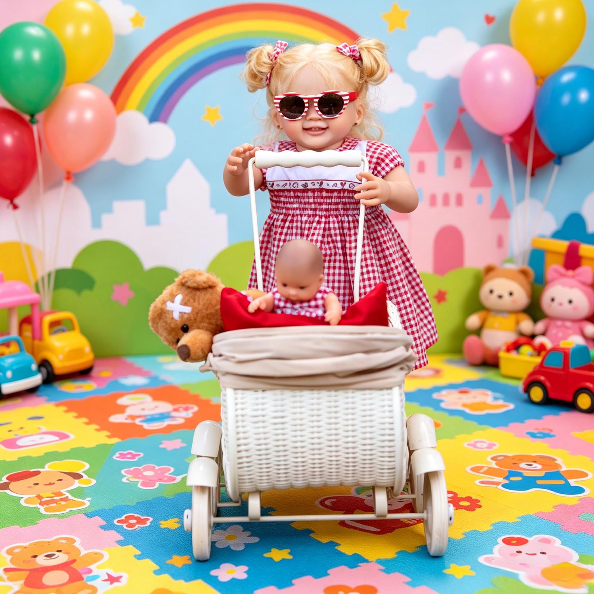 RXDOLL 71,1 cm süßes Gesicht, lebensechte Reborn-Babypuppe, weicher Vinyl-Stoffkörper, echte Babygröße, verwurzeltes blondes lockiges Haar, realistisches Neugeborenes, Kleinkind, Mädchen, Puppe