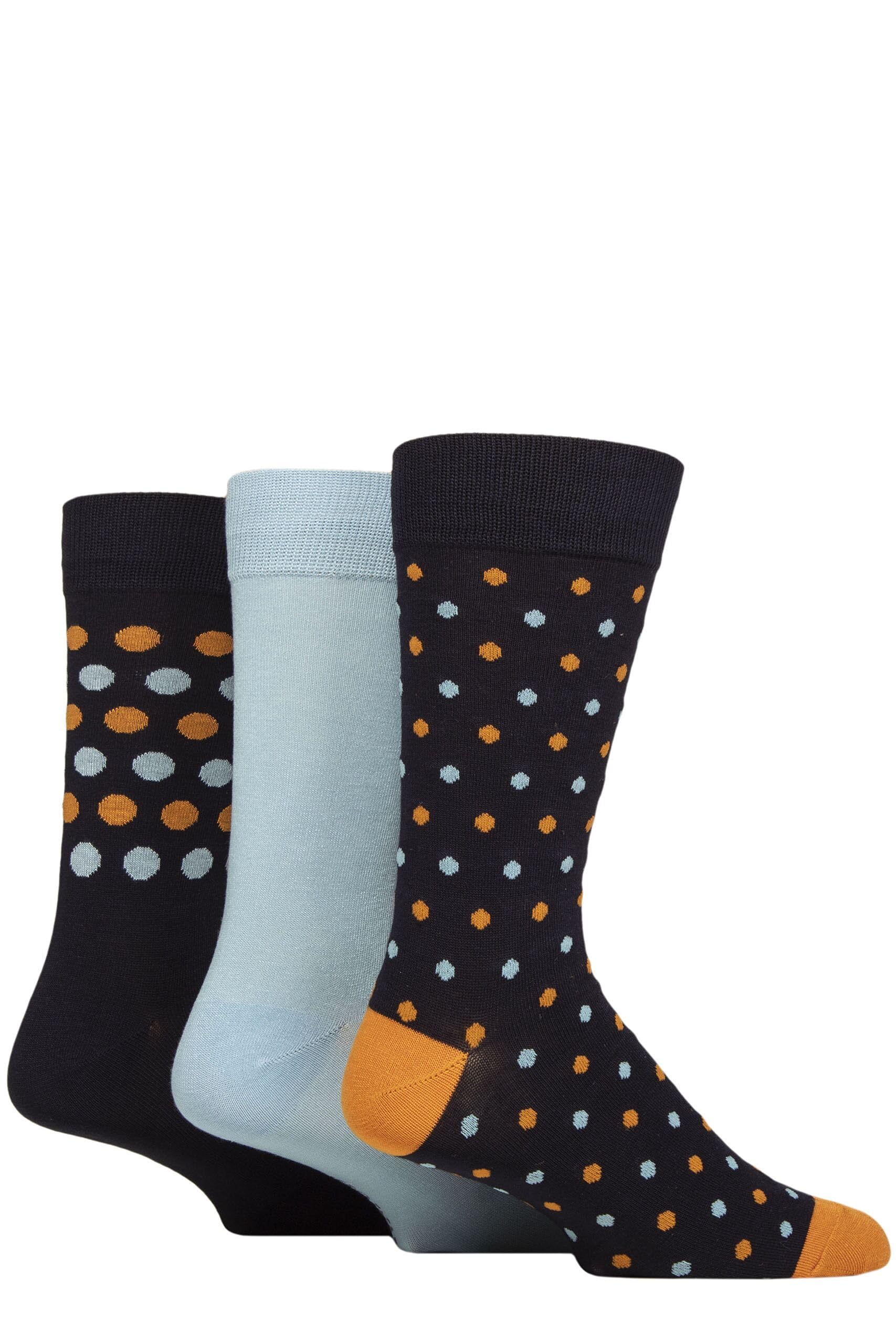 Glenmuir Mens Patterned Bamboo Socks Pack of 3 (UK, Numeric, 7, 11, Regular, Regular, Navy/Orange/Blue)